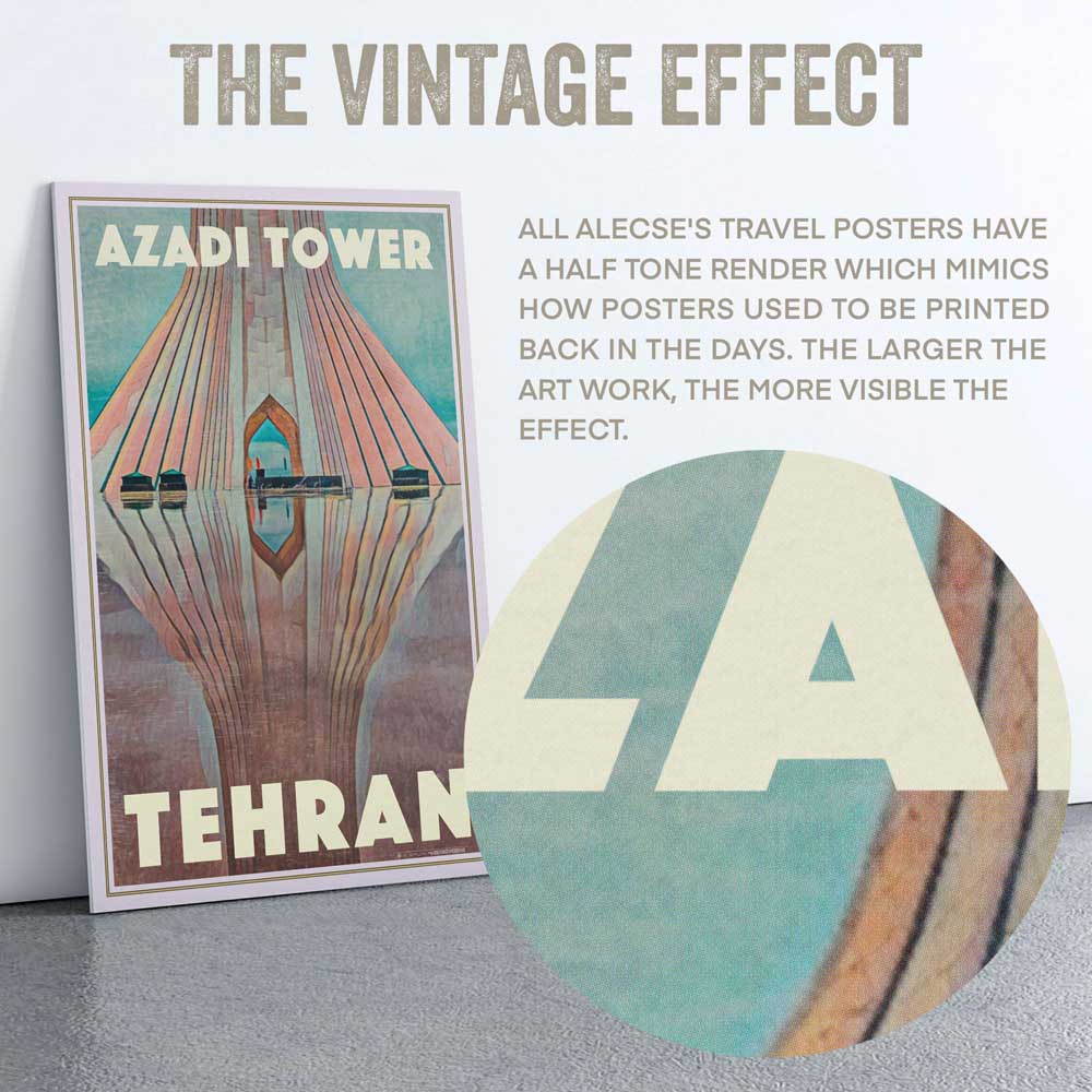 Closeup of the halftone effect in the Tehran poster "Azadi Tower" by Alecse