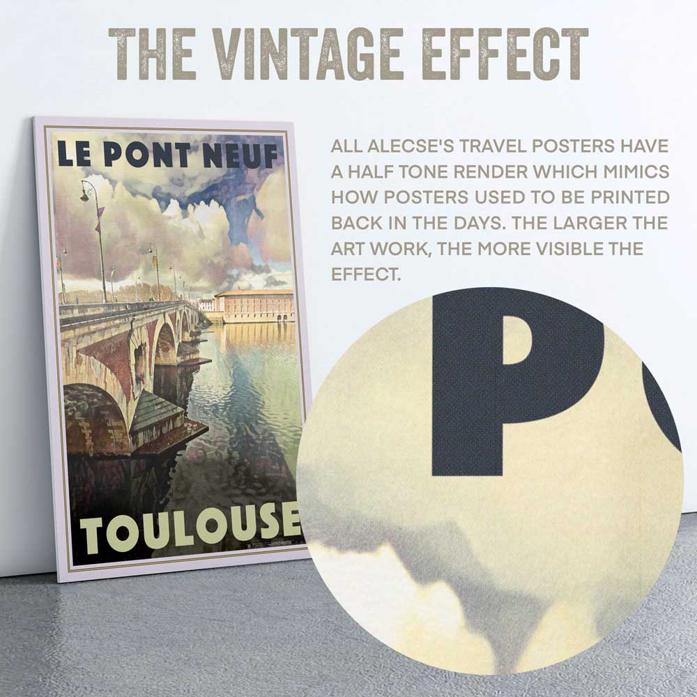 Closeup of the halftone effect in Alecse's Toulouse Poster  "Le Pont Neuf" (New Bridge)