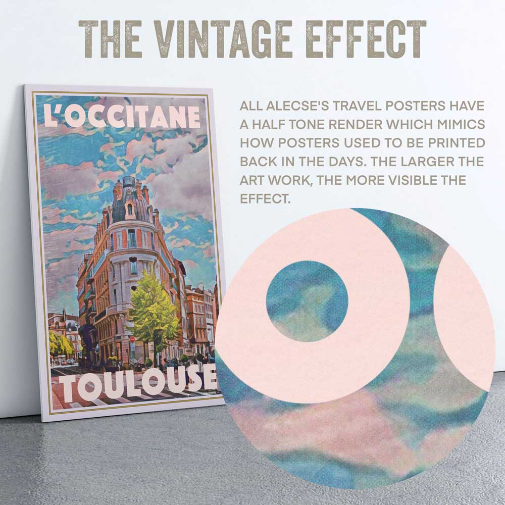 Close-up of the halftone effect in Alecse poster of Toulouse "L'Occitane"