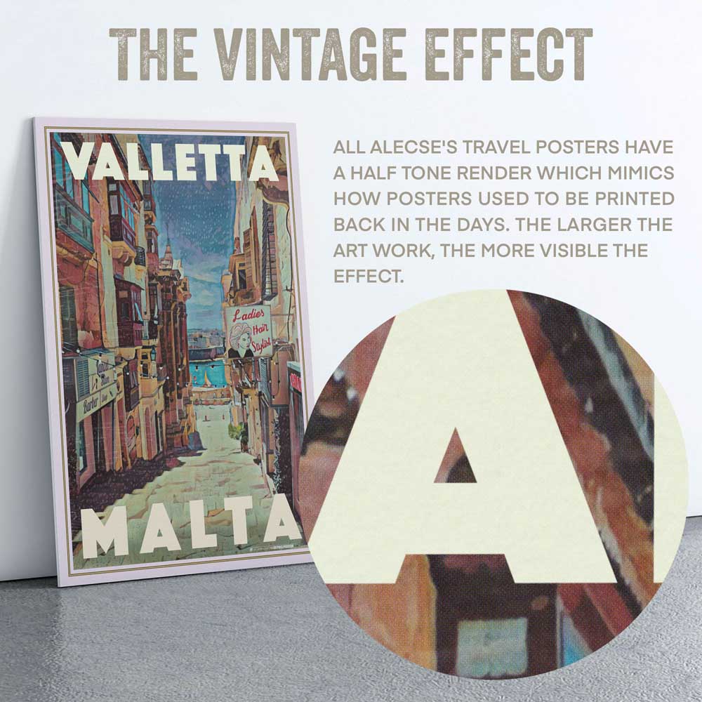 Closeup of the halftone effect in the Malta poster by Alecse