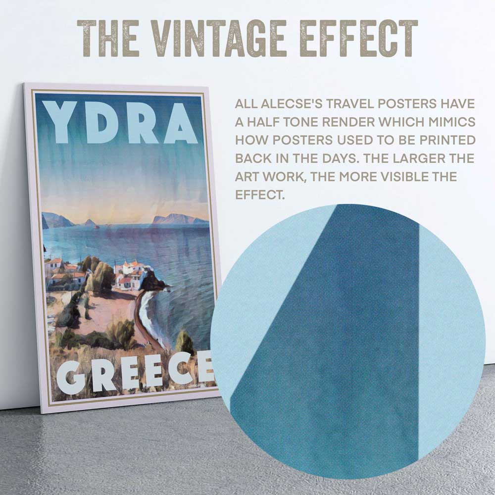 Closeup of the halftone effect in the Hydra poster, Greece Travel Poster Series by Alecse