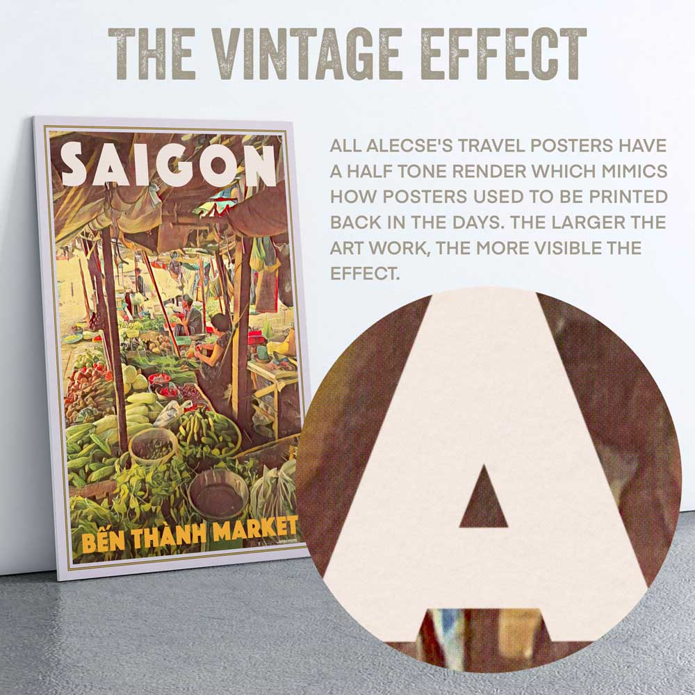 Close-up of Alecse's Half-Tone Vintage Effect on Saigon Travel Poster