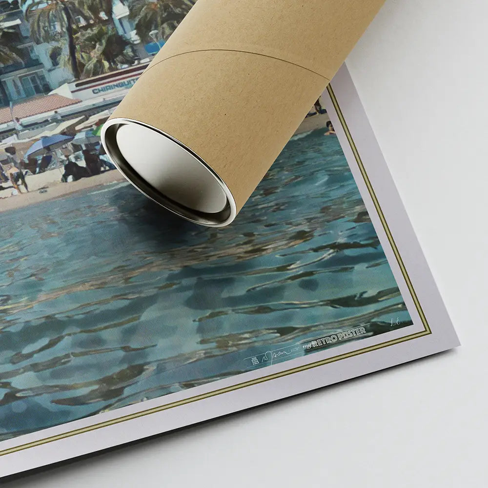 Sitges Chiringuito landscape poster rolled and shipped in eco-friendly reinforced tube