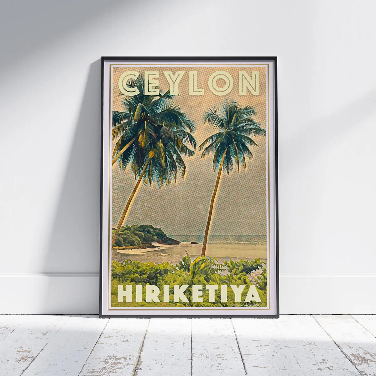 Hiriketiya left poster in a black frame | Limited Edition | Original Design by Alecse™ | Vintage Travel Poster Series