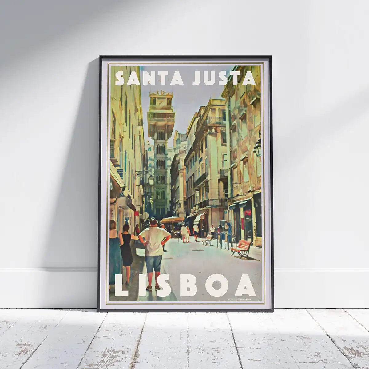 Santa Justa Elevator Lisbon travel poster by Alecse in black frame