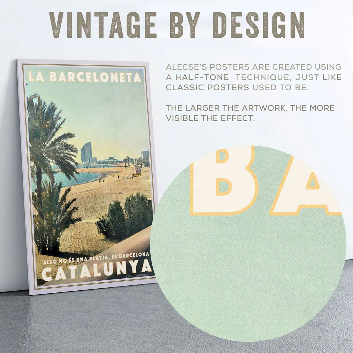 Barceloneta Beach Barcelona poster close up showing halftone texture on sky and sea