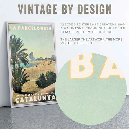 Barceloneta Beach Barcelona poster close up showing halftone texture on sky and sea