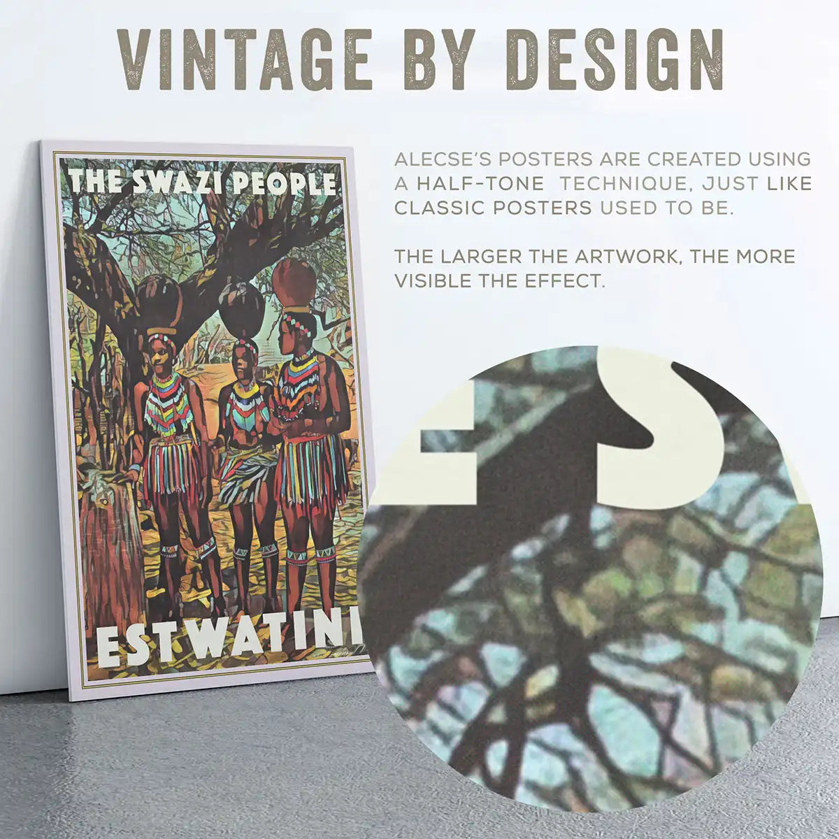 The Swazi People Eswatini poster by Alecse with close up of its vintage inspired halftone texture