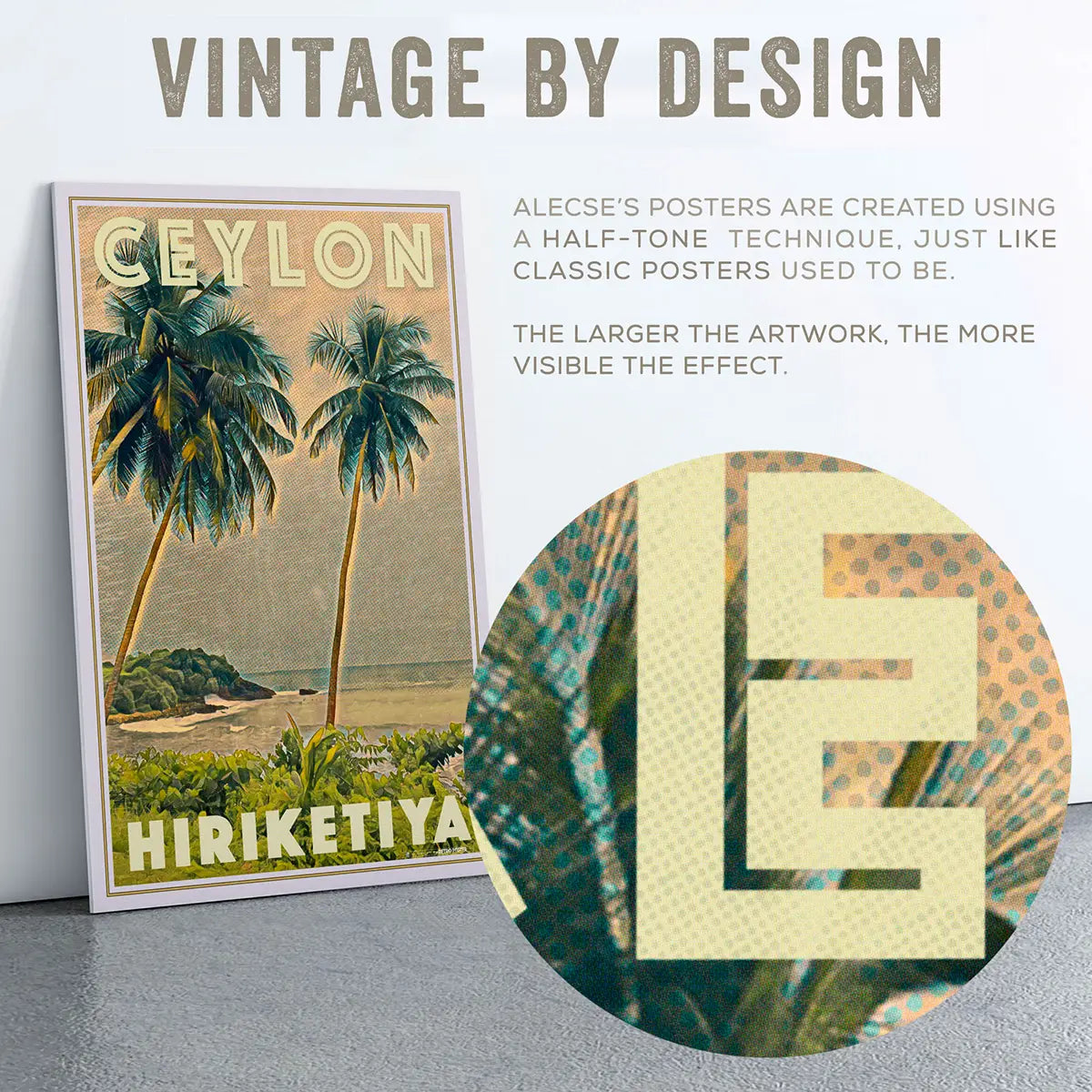 Zoom on the halftone effect on the title of the Hiriketiya left poster 