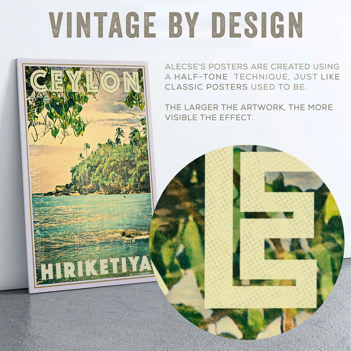 Close-up of the halftone patern and signature style of Alecse travel posters