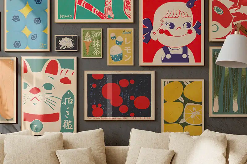 Vintage Exotics™ Accent Wall of Japanese inspired Pop Art posters