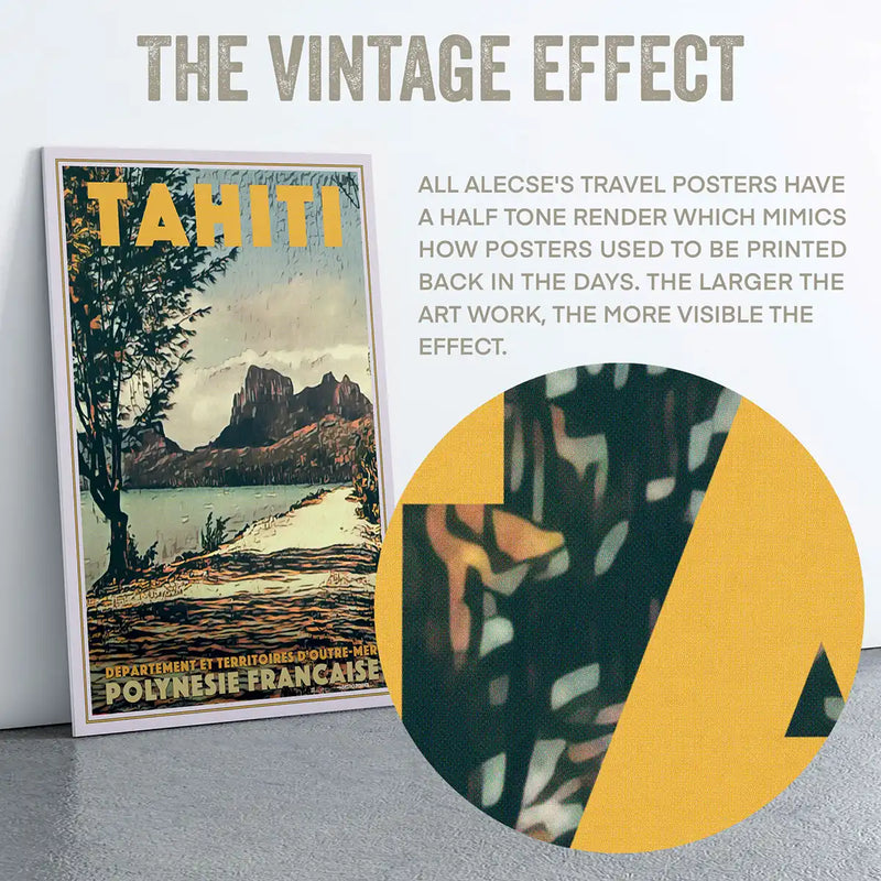 The Vintage Effect detail showing halftone grain and warm tropical tones