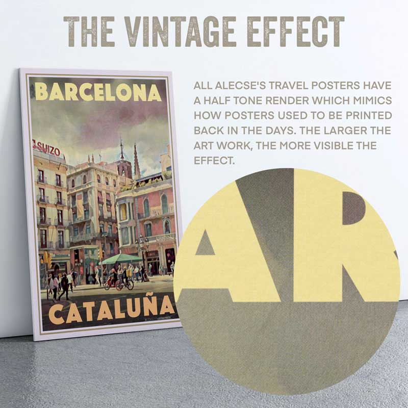 Close-up of the half-tone effect in the poster of Barcelona