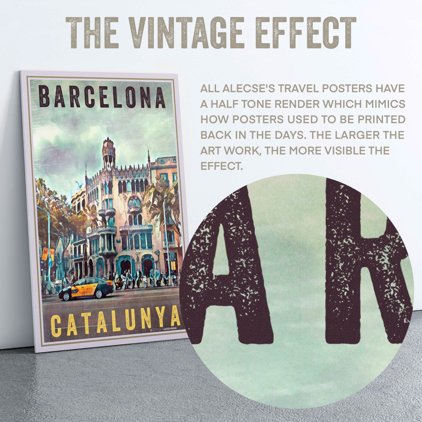 Close-up of Alecse's Half-Tone Technique on Casa Lleó Morera Barcelona Travel Poster