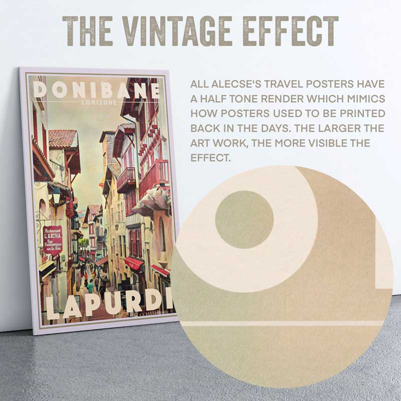 Basque Town Donibane Poster Detail - Half-Tone Art Style by Alecse