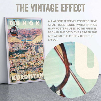 Macro view of halftone texture on Duhok Kurdistan poster by Alecse, mimicking vintage print grain effect