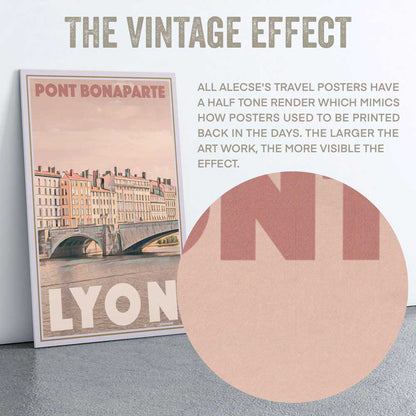 Detailed macro of Lyon poster top title featuring Alecse’s signature half-tone style