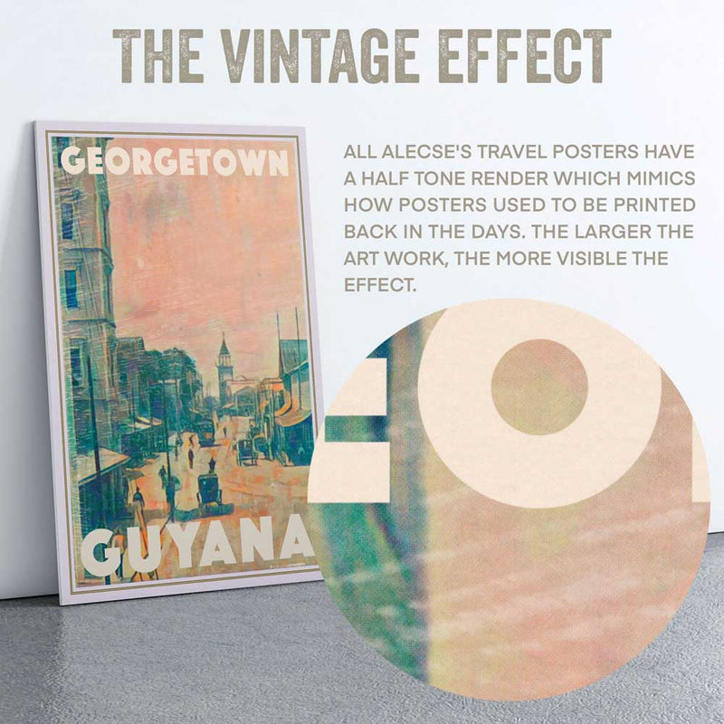 Macro shot of the Georgetown Travel Poster, showing the detailed half-tone texture near the title text