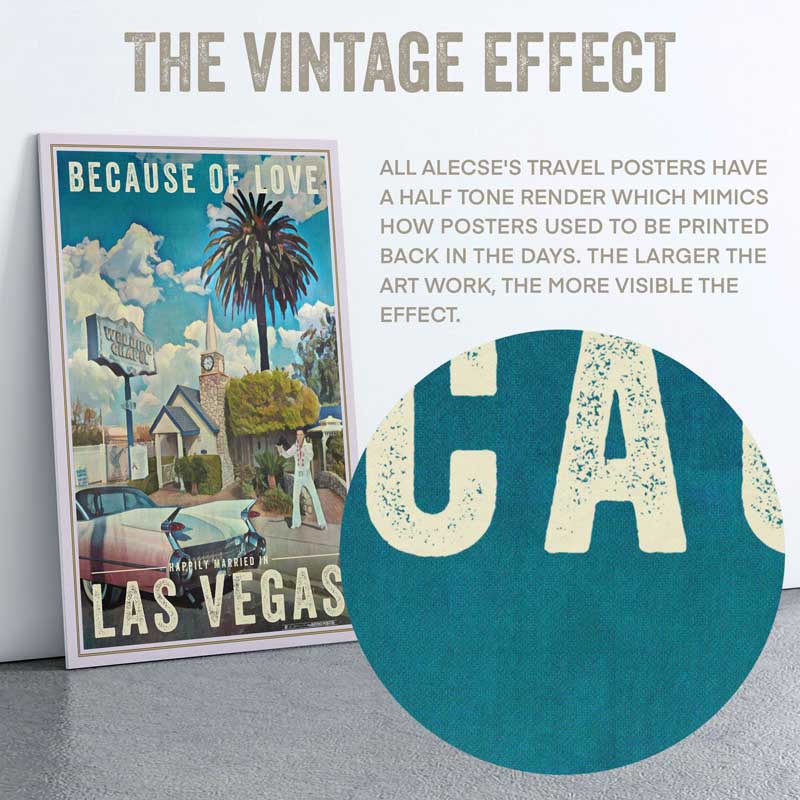 Close-up on the half-tone effect on a Las Vegas personalizable wedding chapel poster