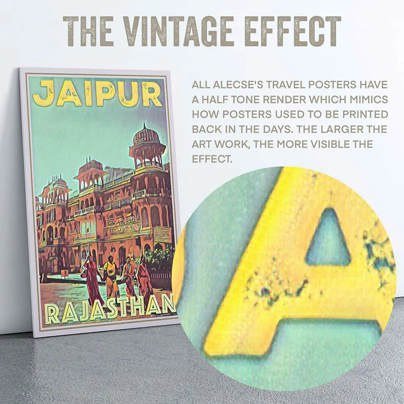 Detail of Jaipur vintage poster with half-tone retro effect by Alecse