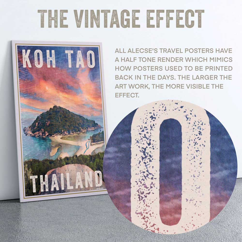 Detail of Alecse's half-tone render on Koh Tao Island Poster, not pixelated