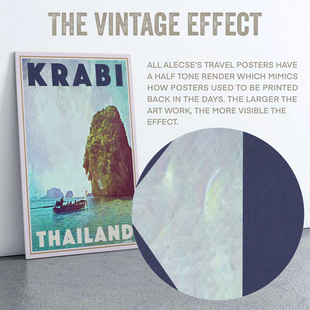 Gros plan de l'affiche de Krabi mettant en valeur le talent artistique complexe en demi-teinte de l'affiche Krabi Railay de Thaïlande