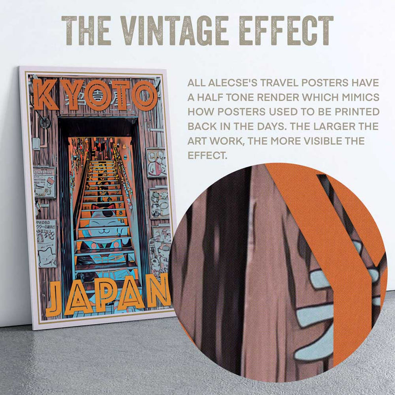 Detailed view of Alecse's Kyoto Lucky Cat Poster, highlighting the signature half-tone render and cultural artistry