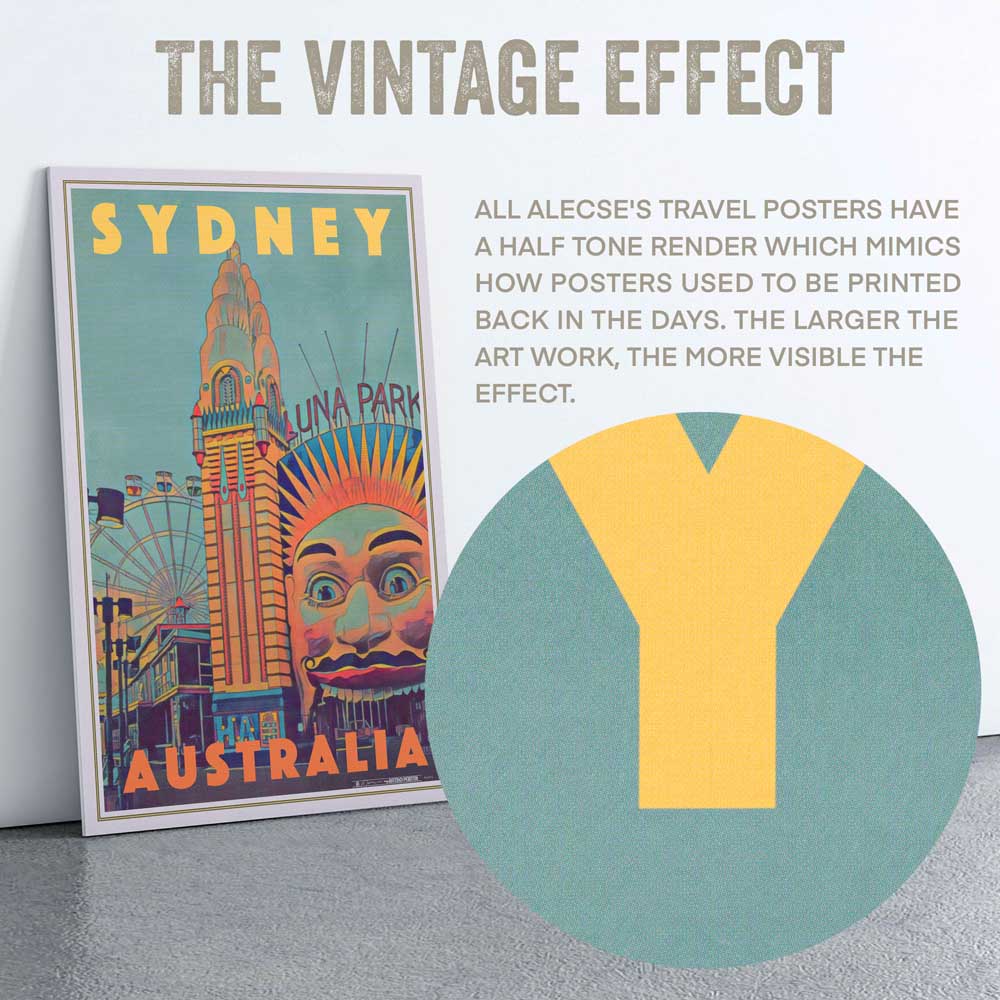 Half-Tone Detail of Sydney Luna Park Travel Poster - Signature Alecse Art Style