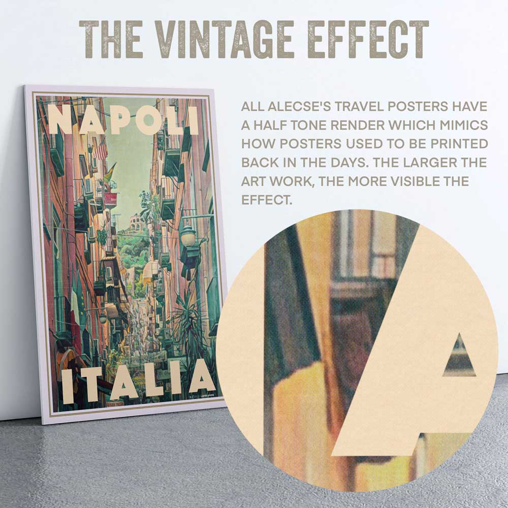 Detail of half-tone render on Napoli Street poster by Alecse, signature vintage effect