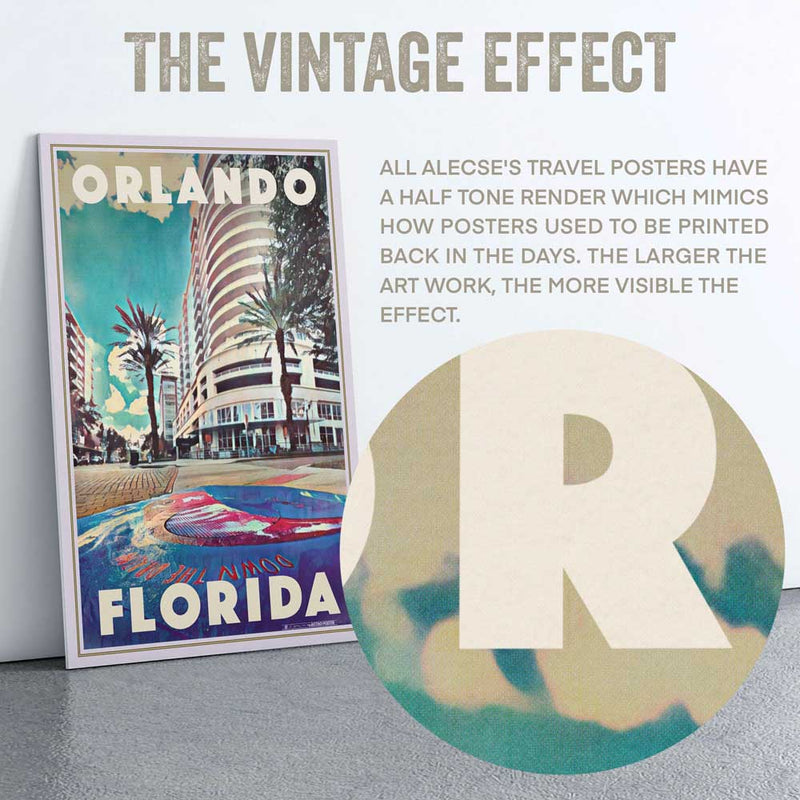 Close-up of the half-tone texture in Alecse's Orlando poster, a testament to the intricate detail and quality of this limited edition piece