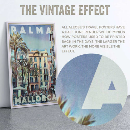 Macro detail of the Palma Llotja poster’s top title letters, showcasing Alecse’s signature half-tone rendering style