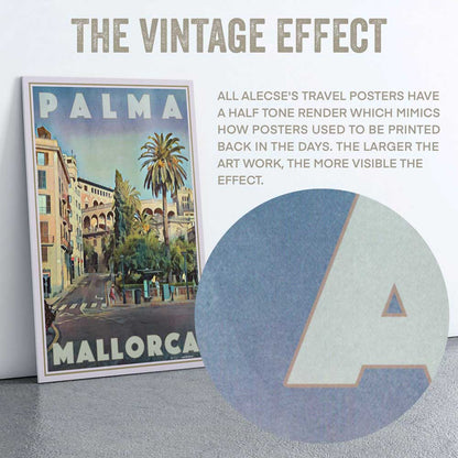 Halftone texture detail from Palma de Mallorca vintage travel poster by Alecse