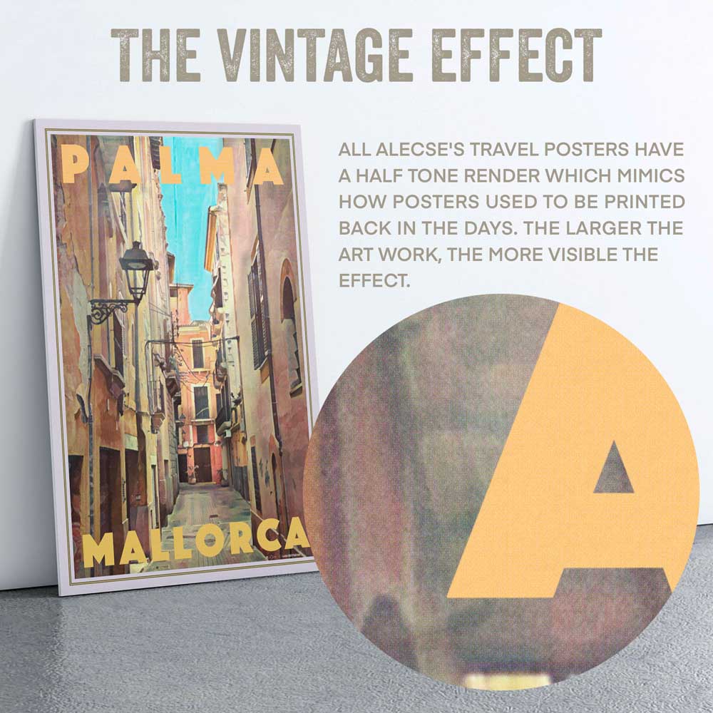 Macro detail of the Valero poster’s title letters, highlighting Alecse’s signature half-tone rendering style