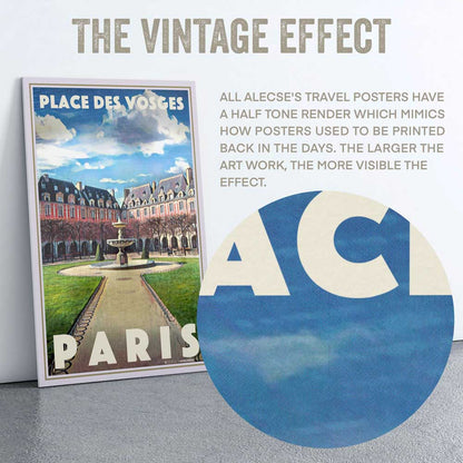 Macro view of the Place des Vosges poster’s title letters showcasing Alecse’s half-tone render.