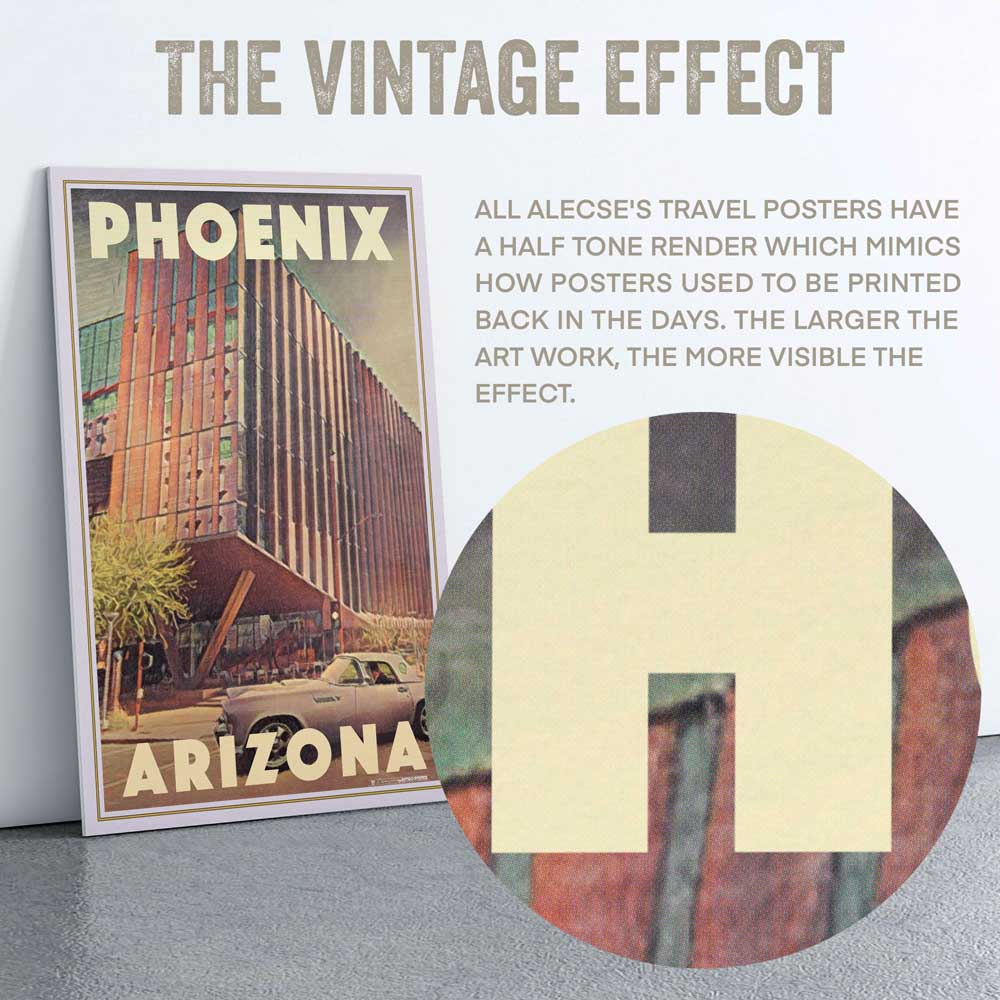 Mid-Century Phoenix University Building Art - Retro Arizona Poster Detail