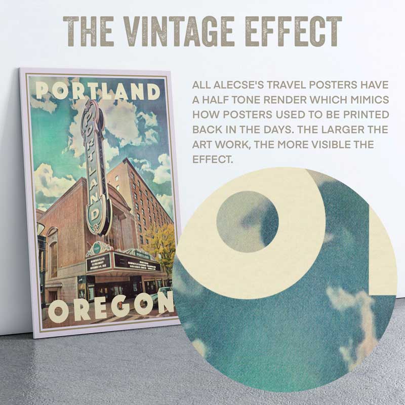 Close-up of the half-tone effect in the Portland poster by Alecse