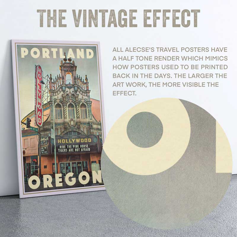 Gros plan sur l'effet de demi-teinte de l'affiche de Portland par Alecse