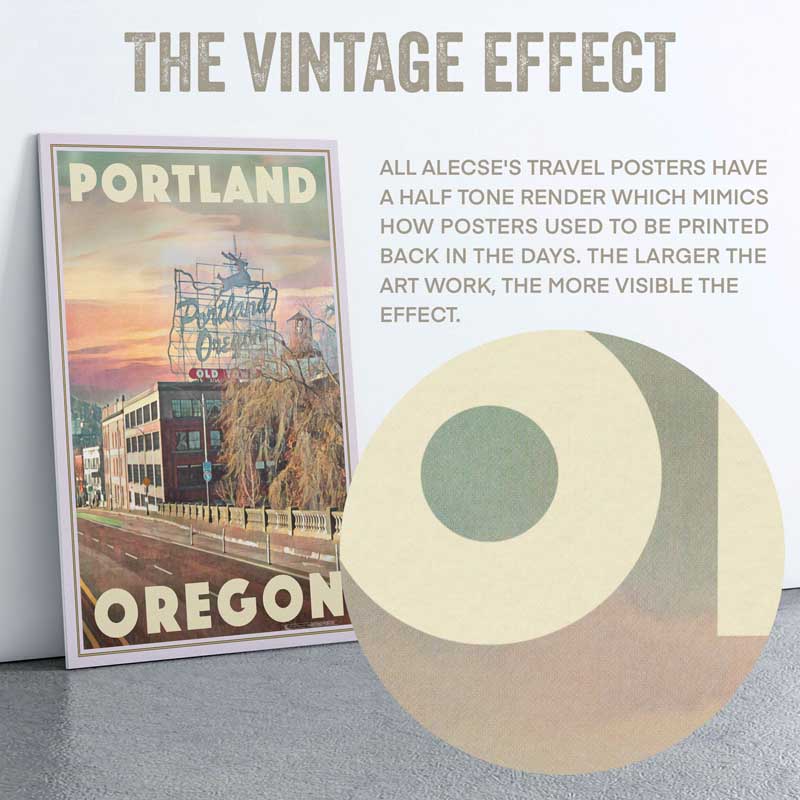 Close-up of the half-tone effect in the Portland Oregon poster by Alecse