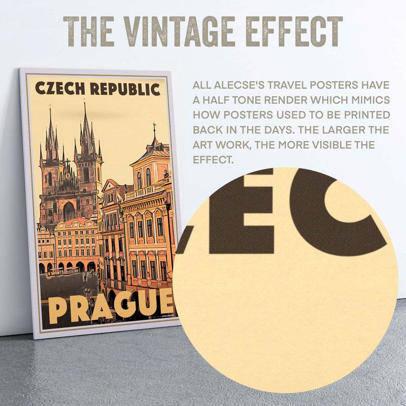 Close-up of Alecse's Prague artwork, featuring a half-tone style and soft-focus depiction