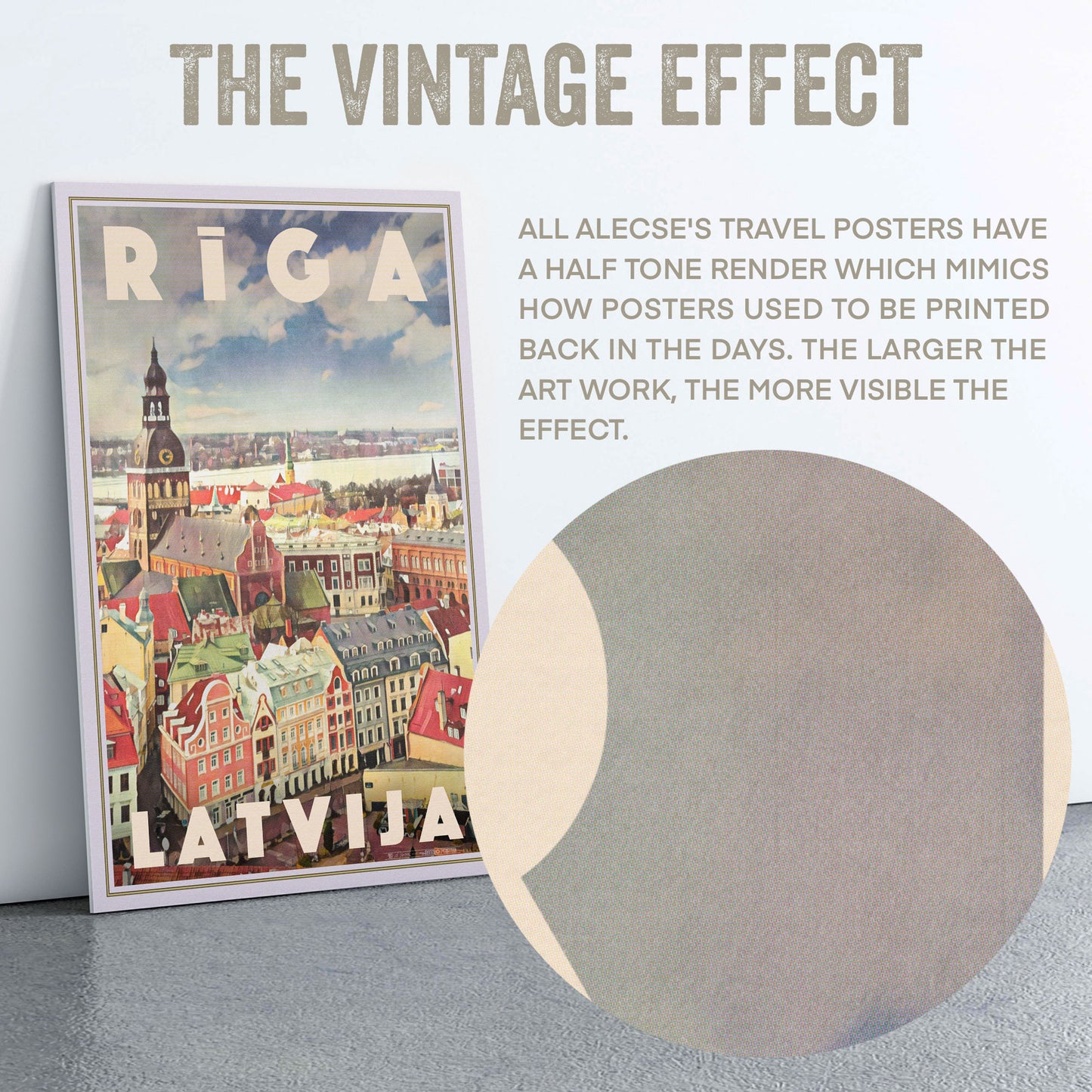 Close-up of the half-tone texture in the Latvia poster of Riga by Alecse
