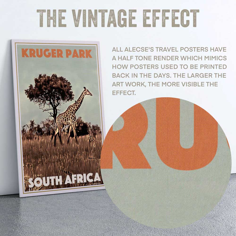 Alecse's signature halftone style in the Kruger Park Giraffe poster showcasing intricate details
