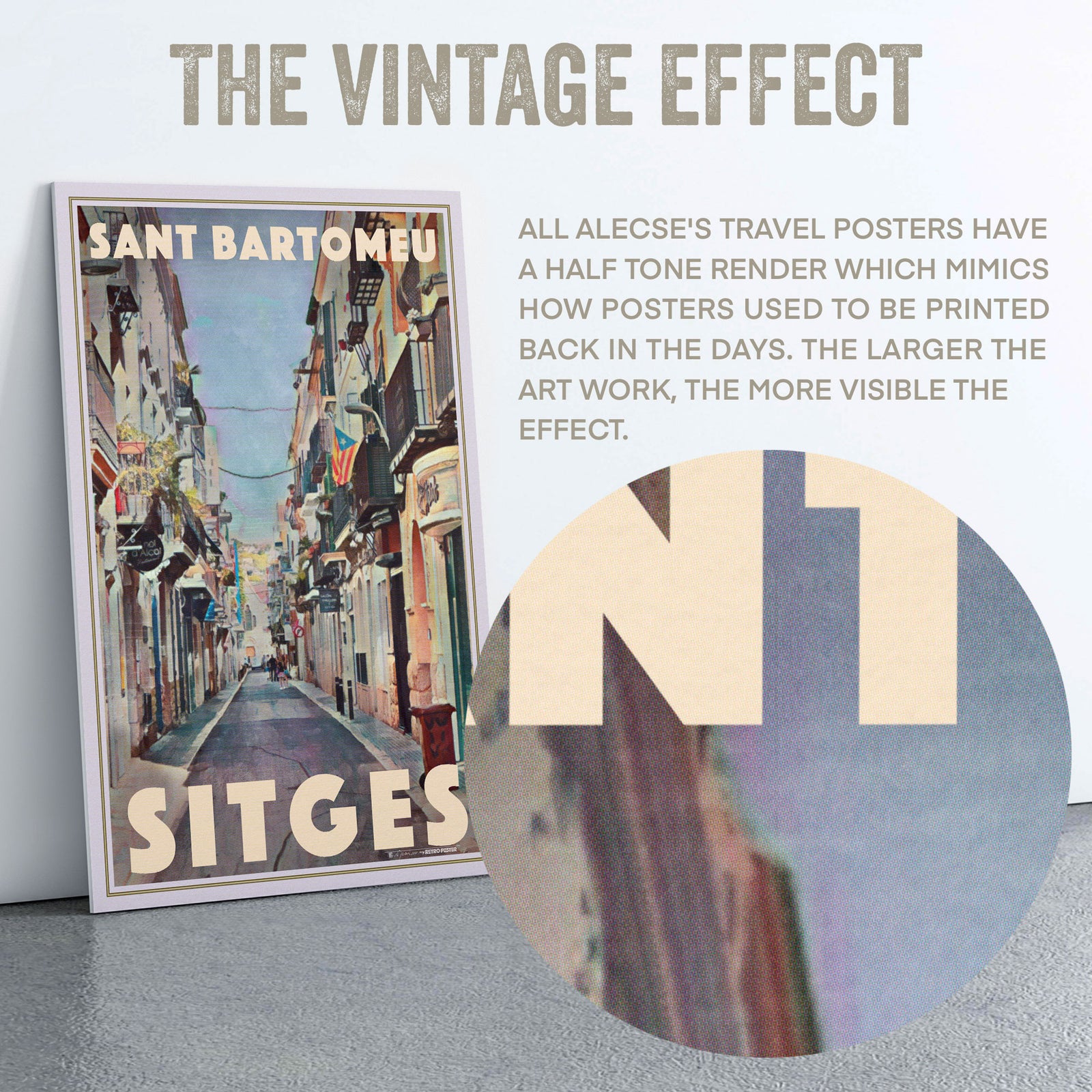 Macro detail of halftone vintage effect used in Alecse’s Sant Bartomeu Sitges poster.

