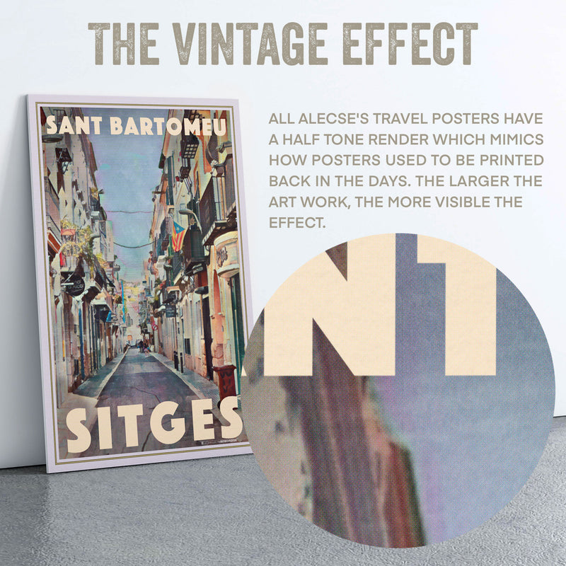 Macro detail of halftone vintage effect used in Alecse’s Sant Bartomeu Sitges poster.
