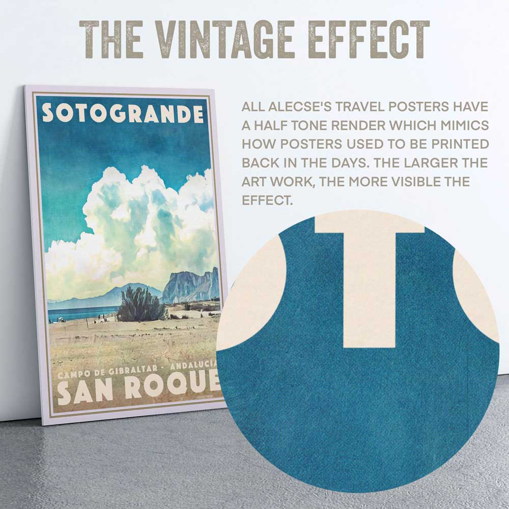 Details of the half-tone render in the Sotogrande poster of Andalusia