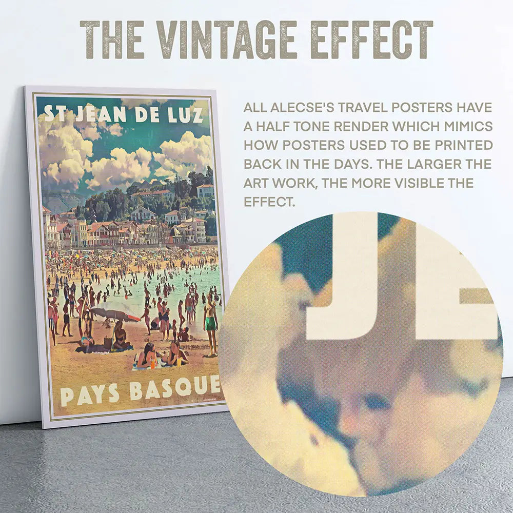 Vintage poster effect close-up of St Jean de Luz travel poster