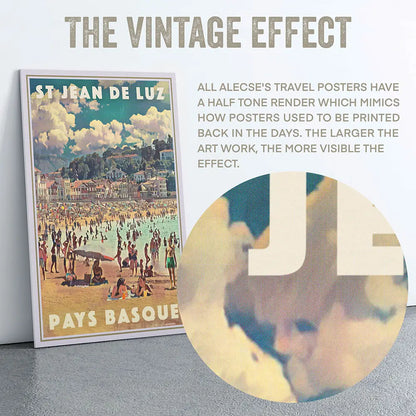 Vintage poster effect close-up of St Jean de Luz travel poster