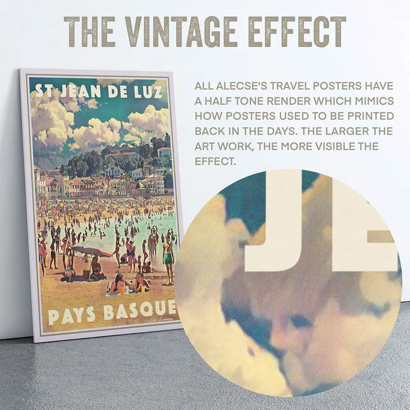 Vintage poster effect close-up of St Jean de Luz travel poster