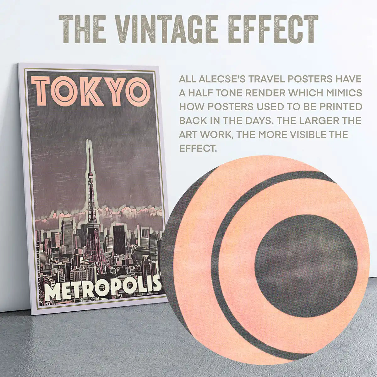 Zoom on poster texture showing Alecse’s signature halftone vintage effect