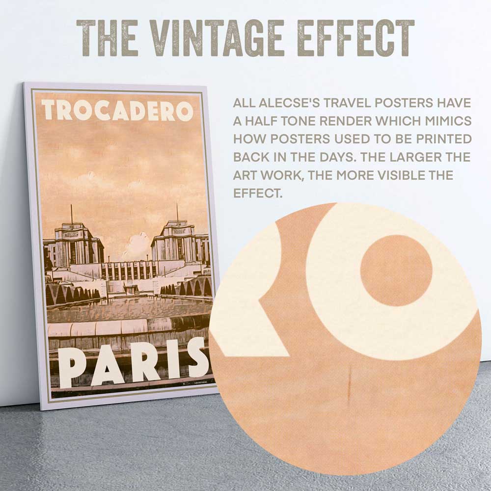 Close-up of the half-tone in Alecse's poster of Trocadero (Paris, France)