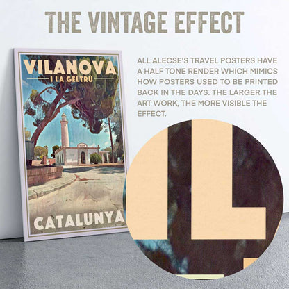 Close-up view of the serene 'Lighthouse Serenity' in the Vilanova i la Geltru poster by Alecse™, capturing coastal beauty on a sunny afternoon.